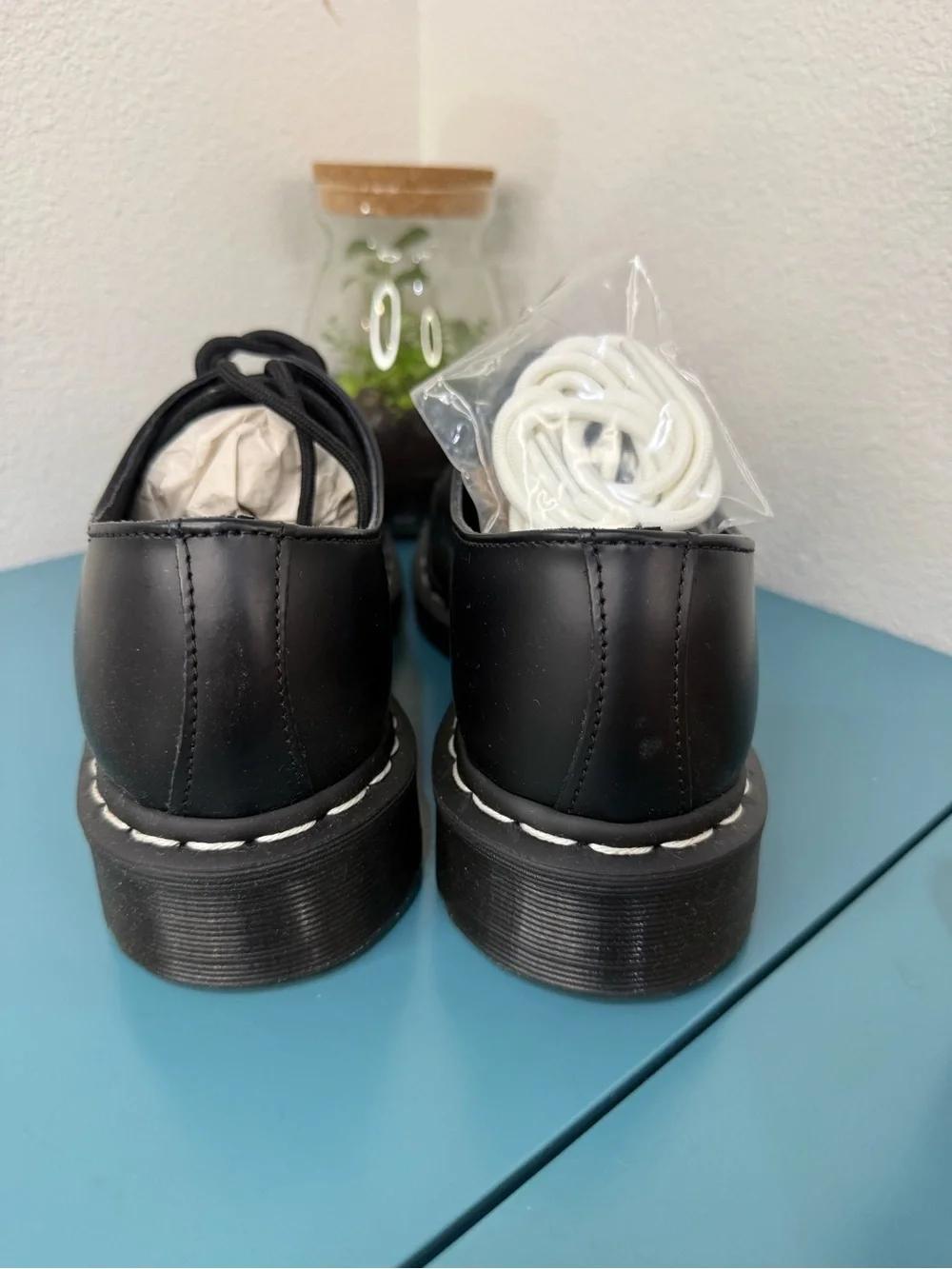 Dr. Martens Black Leather Lace-Up Shoes with White Stitching NIB